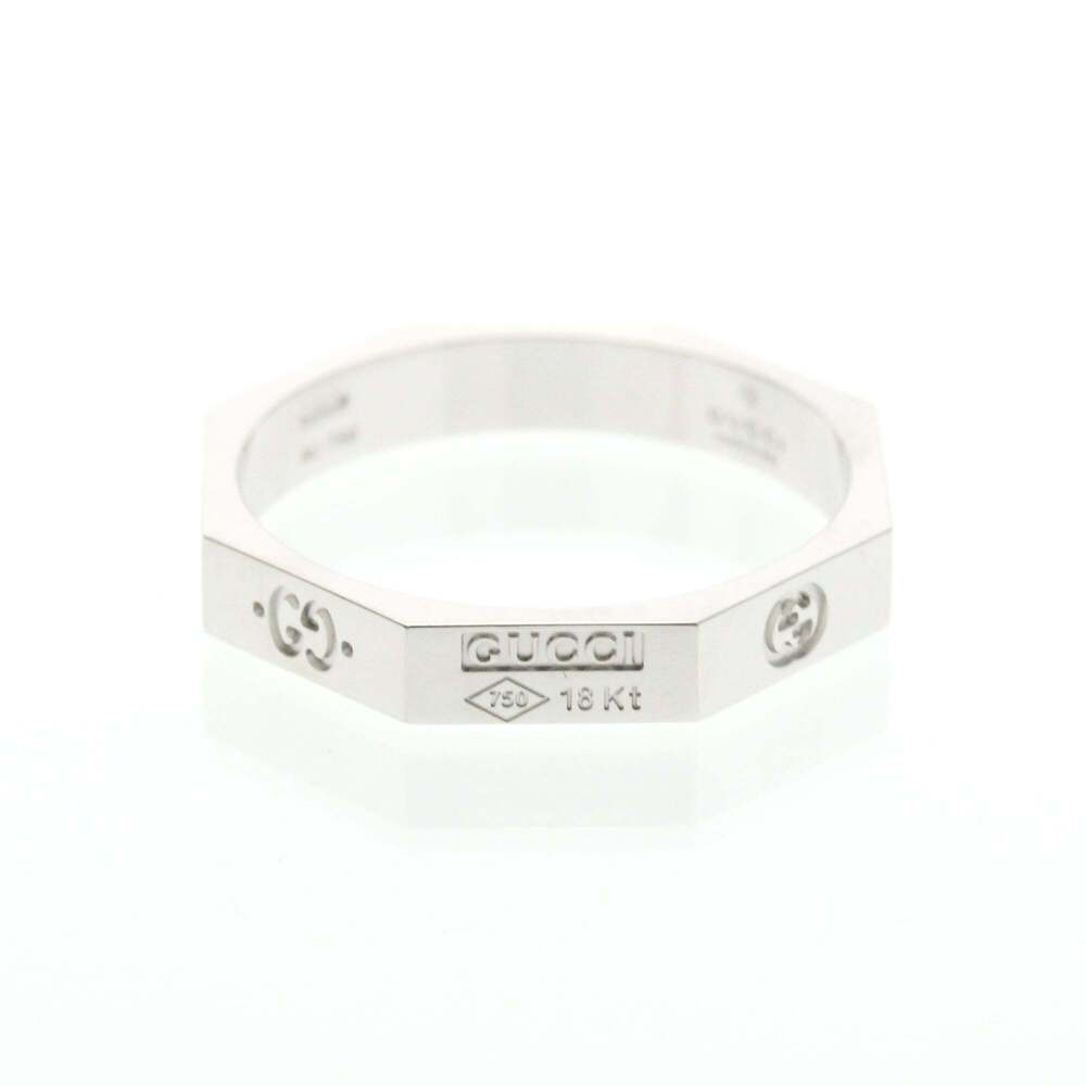 Gucci Octagonal Ring White Gold (18K) Fashion No Stone Band Ring Silver
